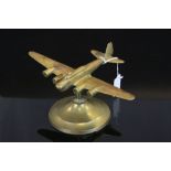 Brass Model of a World War II Fighter Airplane on Stand