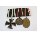 A World War One / WW1 German Medal Mounted Trio To Include The Iron Cross 2nd Class, The