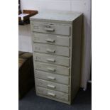 Mid 20th century Wooden Painted Multi-Drawer Chest of Eight Drawers, each with filing drawer label