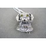 Silver dog brooch/pendant with glass eyes