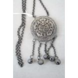 Chinese white metal necklace, pendant