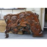 Large Japanese / Oriental Hardwood Panel carved with Cranes in a Landscape, 150cms long x 99cms