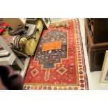 Red Ground Wool Rug with Geometric Pattern, 150cms x 255cms