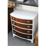 Regency Bow Front Mahogany Chest of Four Long Drawers, part painted, 65cms wide x 71cms high