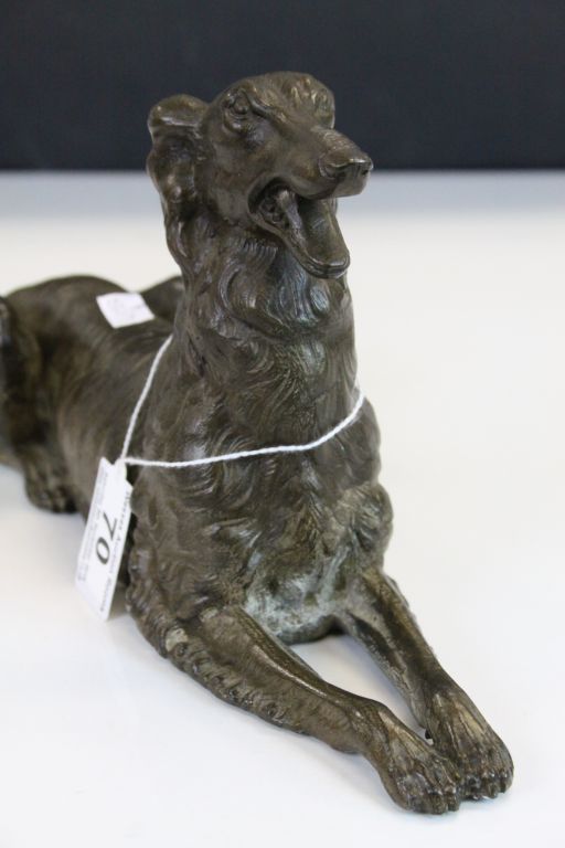 Vintage bronzed spelter dog possibly Saluki or Afghan hound - Image 3 of 5