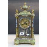 19th Century French key wind Striking Mantle clock in Gilt Brass, Cloisonne & Green Onyx with
