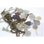Collection of mixed vintage Pocket watch Chains & Fobs in various metals