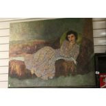 Large unframed Oil on canvas of a reclining Female, measures approx 87 x 110cm