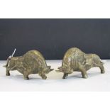 Pair of Chinese bronze bulls, marked to base