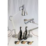 Two Anglepoise lamps with Chrome finish and two hand sweeping Brushes modelled as Ducks