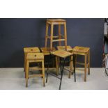 Set of Six Mid 20th century School / Laboratory / Industrial Beechwood Square Stools together with