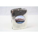Silver and enamel case with pictorial image of the Titanic 1918