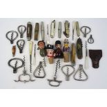 Collection of vintage Corkscrews & related items to include folding Bow type, Penknives, Scent
