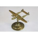 Brass Model of a World War II Fighter Airplane on Stand