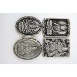 Four white metal Chinese plaques with marks to reverse