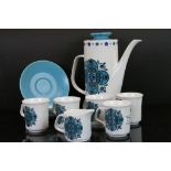 J & G Meakin retro coffee set, five cups, saucers and coffee pot (one cup missing) in the Impact
