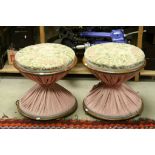 Pair of Victorian Mahogany Framed Fireside Circular Upholstered Stools of Waisted Form raised on bun