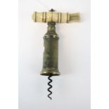 19th Century Brass double action Thomason type Corkscrew with open worm, Bone handle & Badger hair