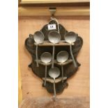 Oak Shaped Spoon Rack with Six Pewter Spoons