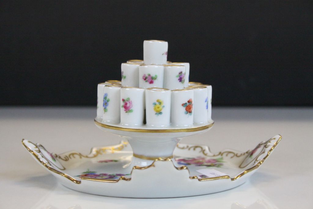 Dresden ceramic Candle stand with hand painted Floral decoration, marked "Dresden made in Saxony" to - Image 6 of 6