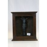 Oak cased 1930's Pewter image of Christ with Hardwood backing and glazed panel to case front, case