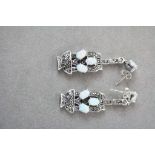 Pair of silver marcasite and opal drop earrings
