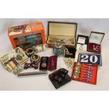 Tray of mixed Collectables to include; Silver jewellery, Coins, Oriental Enamel teapot, Medals,
