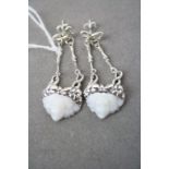 Pair of silver and bone drop earrings