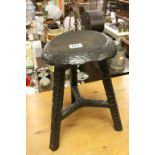 Antique Bog Oak Three Legged Stool, 39cms high