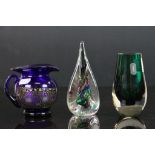 Three Art Glass items to include a Whitefriars Bud vase approx 11.5cm tall with label, Bristol