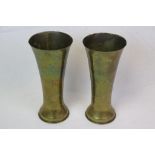 A Pair Of World War One / WW1 Trench Art Hand Hammered Fluted Vases Made From A Pair Of British 18