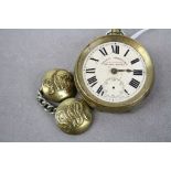 Brass cased "Railway Timekeeper" Pocket watch plus a pair of vintage Brass "GWR" Railway Buttons