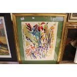A framed contemporary watercolour flowers.