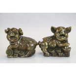 Pair of bronze Chinese pigs, seal mark to base