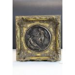 Ornate Gilt framed bronze effect circular Plaque with 19th Century Classical scene, frame approx