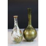 Japanese Satsuma bottle Vase with Gilt detailed Floral & Pheasant decoration plus an Oriental Bronze