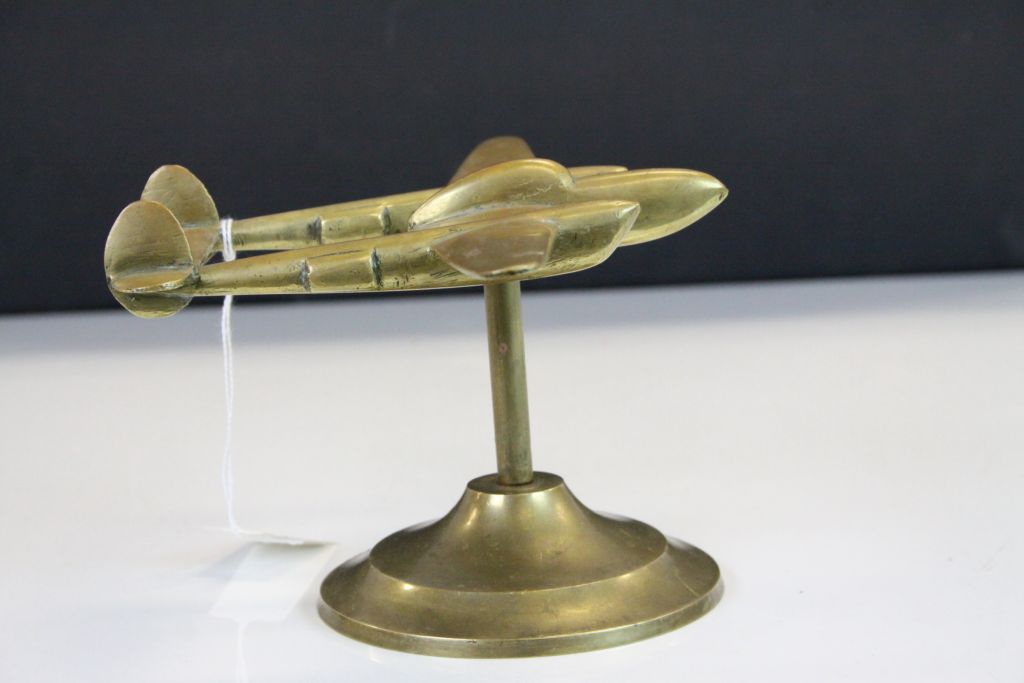 Brass Model of a World War II Fighter Airplane on Stand - Image 3 of 3