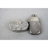 Small Hallmarked Silver Vesta, JWK Birmingham 1900 plus a white metal Pill box with floral