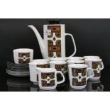 J & G Meakin retro coffee set to include eight mugs and saucers, jug, sugar bowl and pot in the