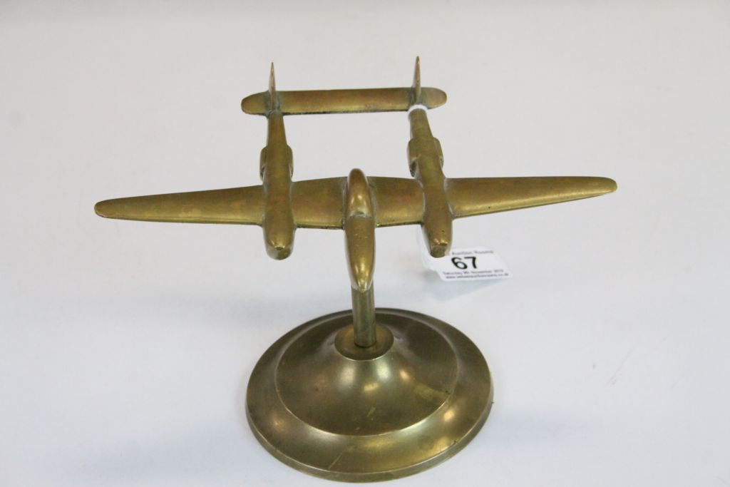 Brass Model of a World War II Fighter Airplane on Stand - Image 2 of 3