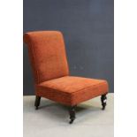 Victorian Upholstered Nursery Chair raised on Turned Front Legs and Castors