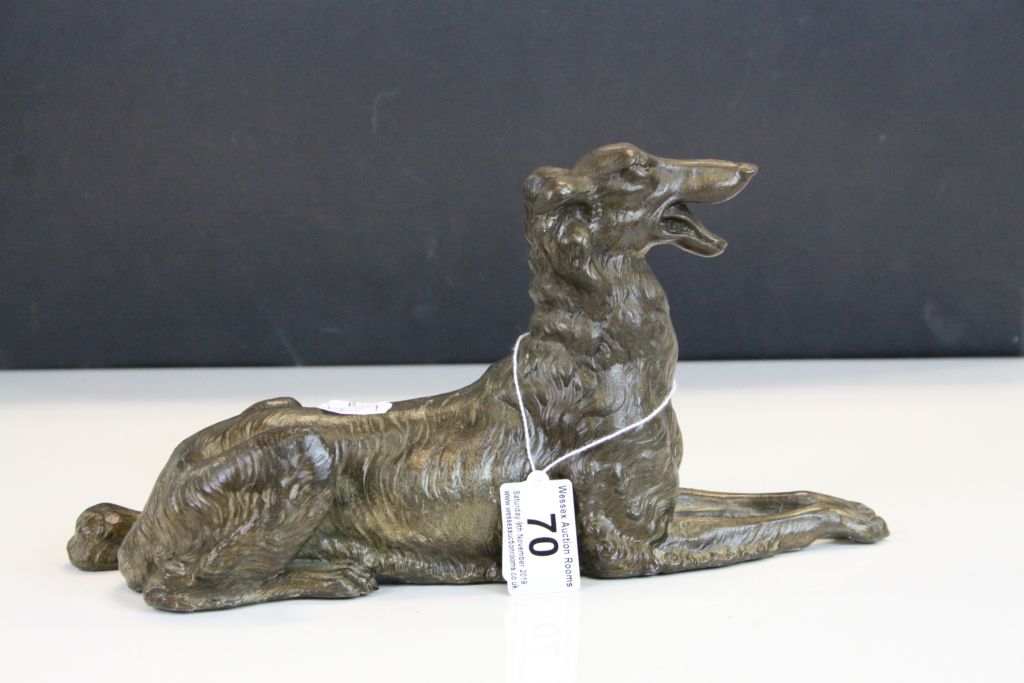 Vintage bronzed spelter dog possibly Saluki or Afghan hound - Image 2 of 5