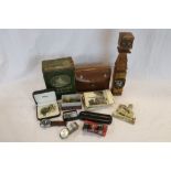 Tray of mixed vintage Collectables to include a French Trophy, Silver jewellery, Postcards,