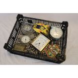 Assortment of clocks including crystal, retro owl with moving eyes etc