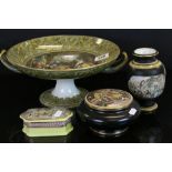 A collection of Prattware to include a large Pratt Tazza, a powder bowl & lid with scene, a