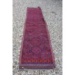 Eastern Wool Red Ground Runner Rug with Geometric Pattern, 380cms x 76cms