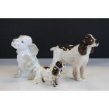 Two Beswick ceramic Spaniels, largest approx 14cm tall & a "Valencia" ceramic Puppy