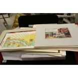 Large quantity of mainly unframed watercolours in three folios