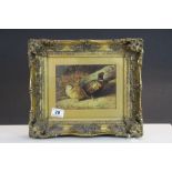 Ornate Gilt framed & glazed Print depicting Pheasants, image approx 15 x 19cm