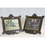 Pair of Art Nouveau Oak picture frames with Dutch scenes